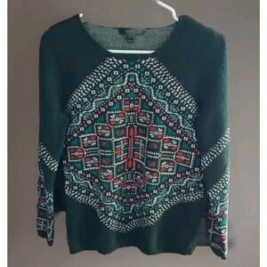 J Crew Women’s Wool Blend Fair Isle Sweater Small Blue Red Winter Knit Pullover